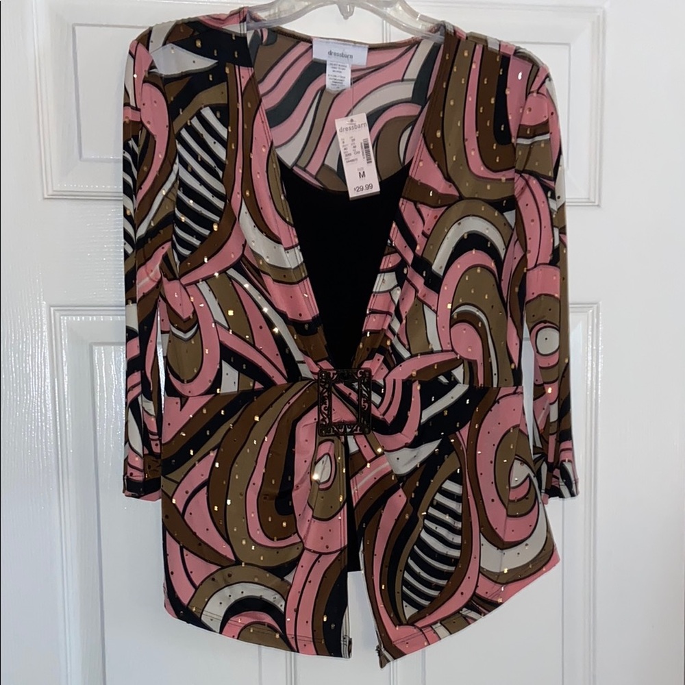 NWT Dressbarn Women's Pink and Brown Patterned Top